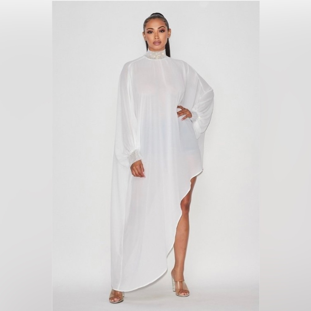 Chiffon Embellishment Asymmetrical Tunic Jewel Top